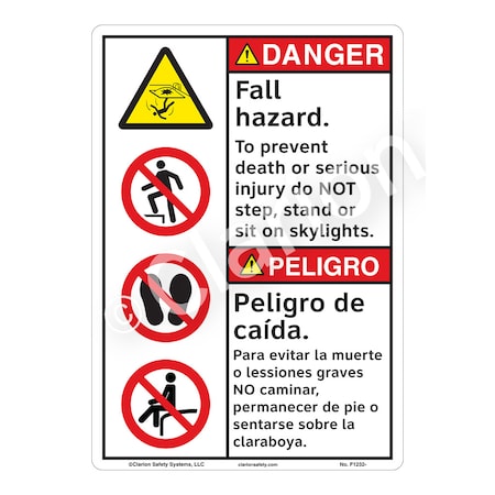 Danger/Fall Hazard Safety Signs Indoor/Outdoor Flexible Polyester (ZA) 14 X 10, F1232-ZASW2
